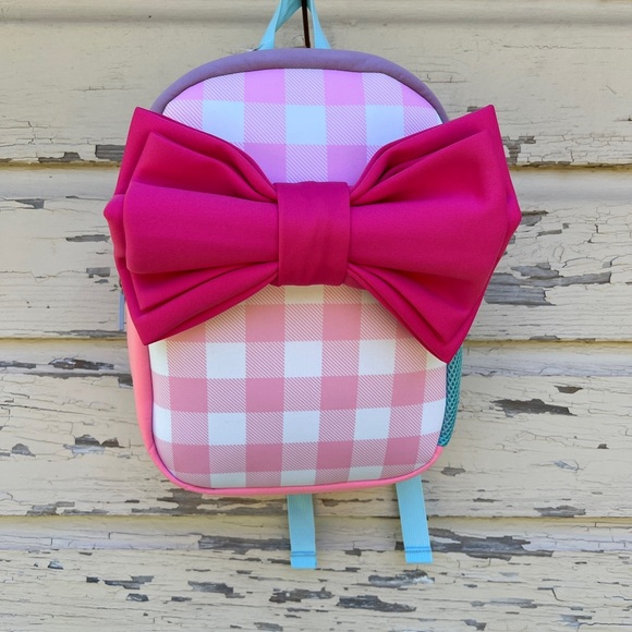 Mud Pie Girls Toddler Big Bow Neoprene Checkered Pink Back To School Backpack - Picture 1 of 6